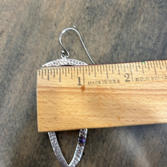 Sterling Hammered Amethyst Statement Drop Earrings. Arrow shape, lightweight - Picture 6 of 6
